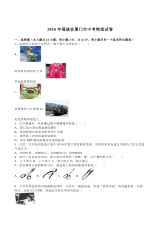2016年厦门市中考物理试题解析版