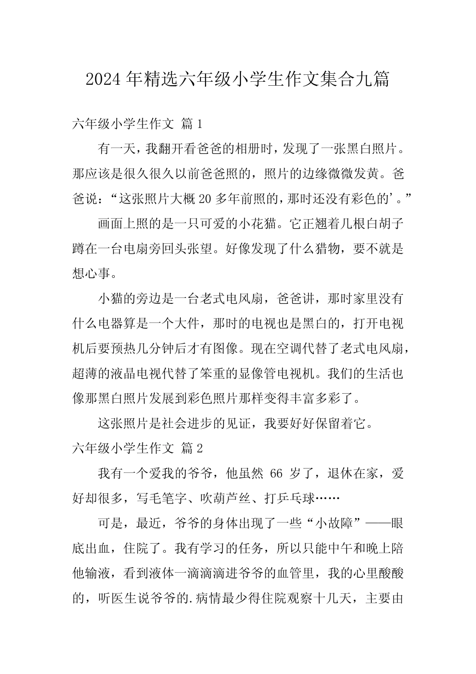 2024年精选六年级小学生作文集合九 _第1页