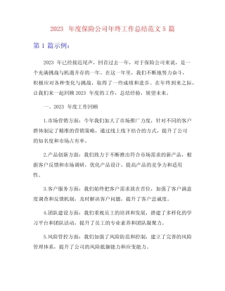 2023年度保险公司年终工作总结范文5篇