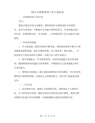 2024年销售助理工作计划范本(2篇) 