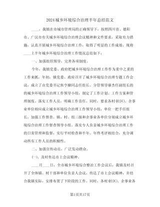 2024城乡环境综合治理半年总结范文(4篇)