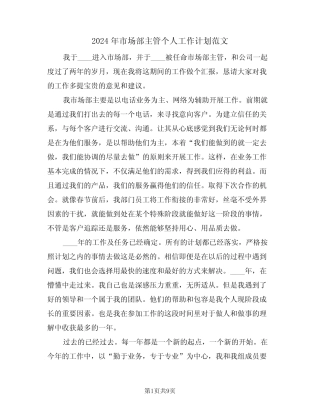 2024年市场部主管个人工作计划范文(3) 