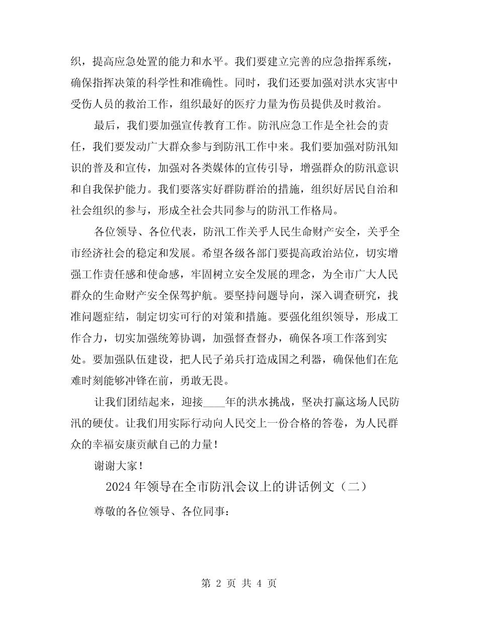 2024年领导在全市防汛会议上的讲话例文(二) _第2页