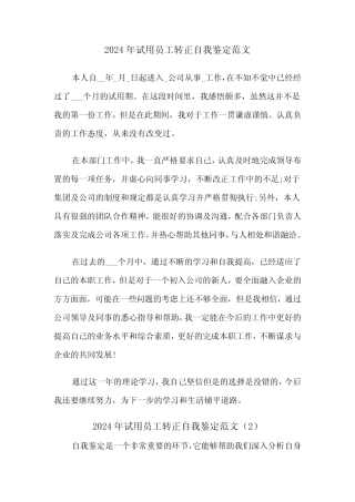 2024年试用员工转正自我鉴定范文(5) 