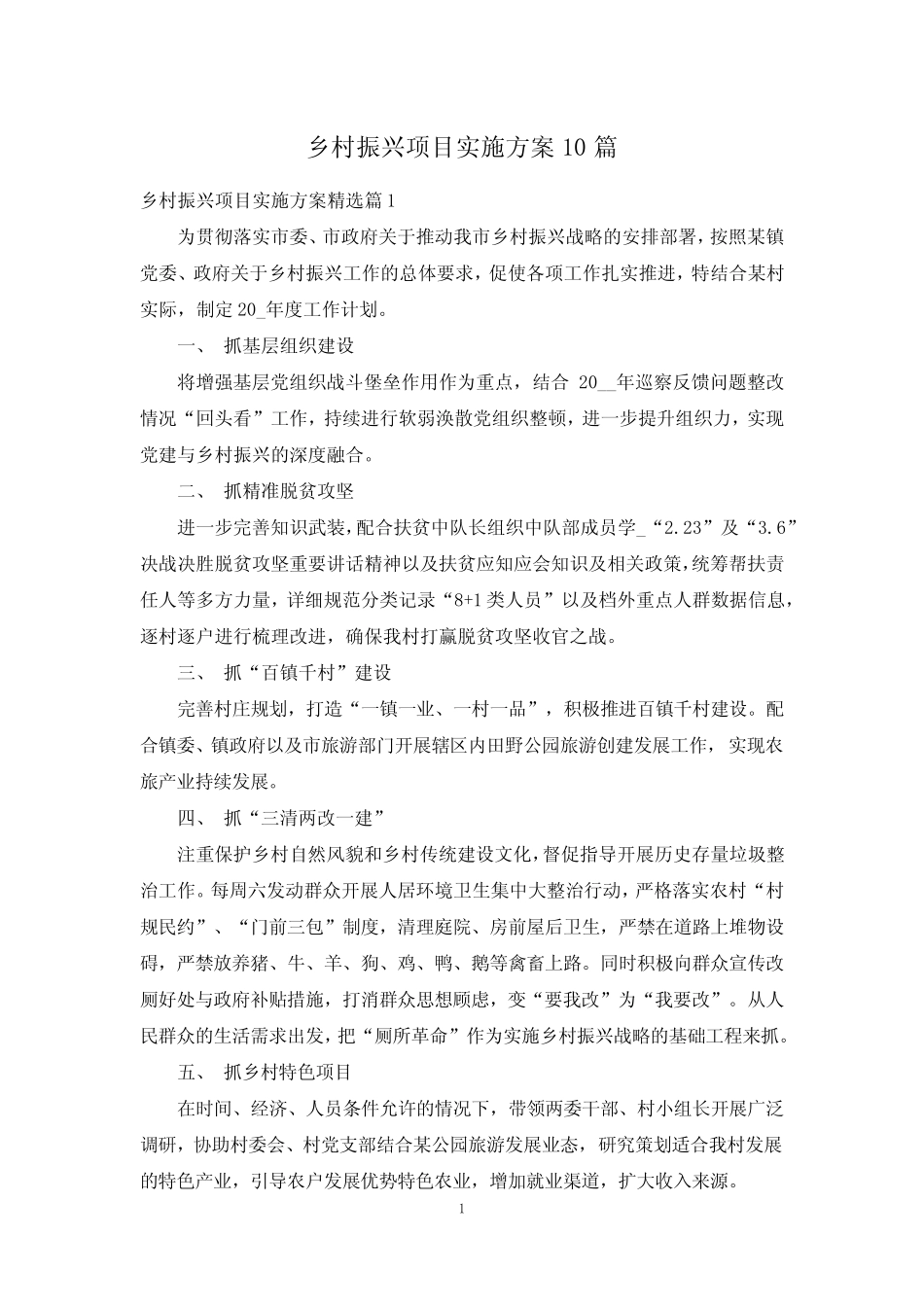 乡村振兴项目实施方案10篇 _第1页
