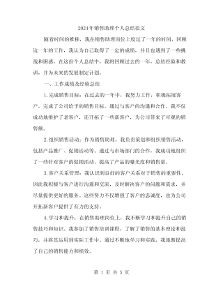 2024年销售助理个人总结范文(2篇) 