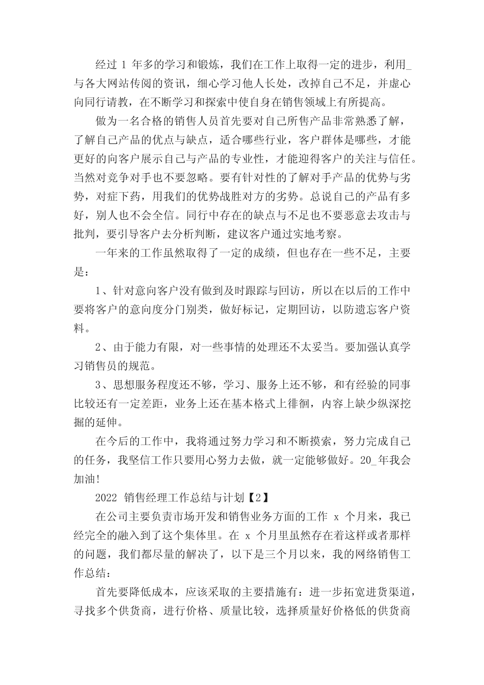 2022销售经理工作总结与计划范文10篇 _第2页
