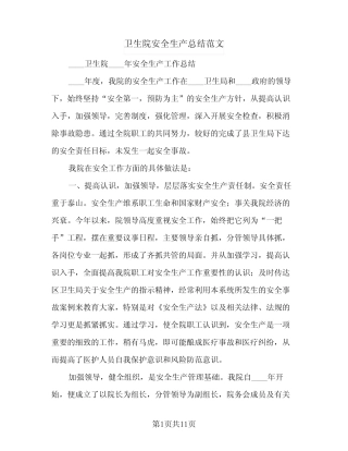 2024年卫生院安全生产总结范文(四)