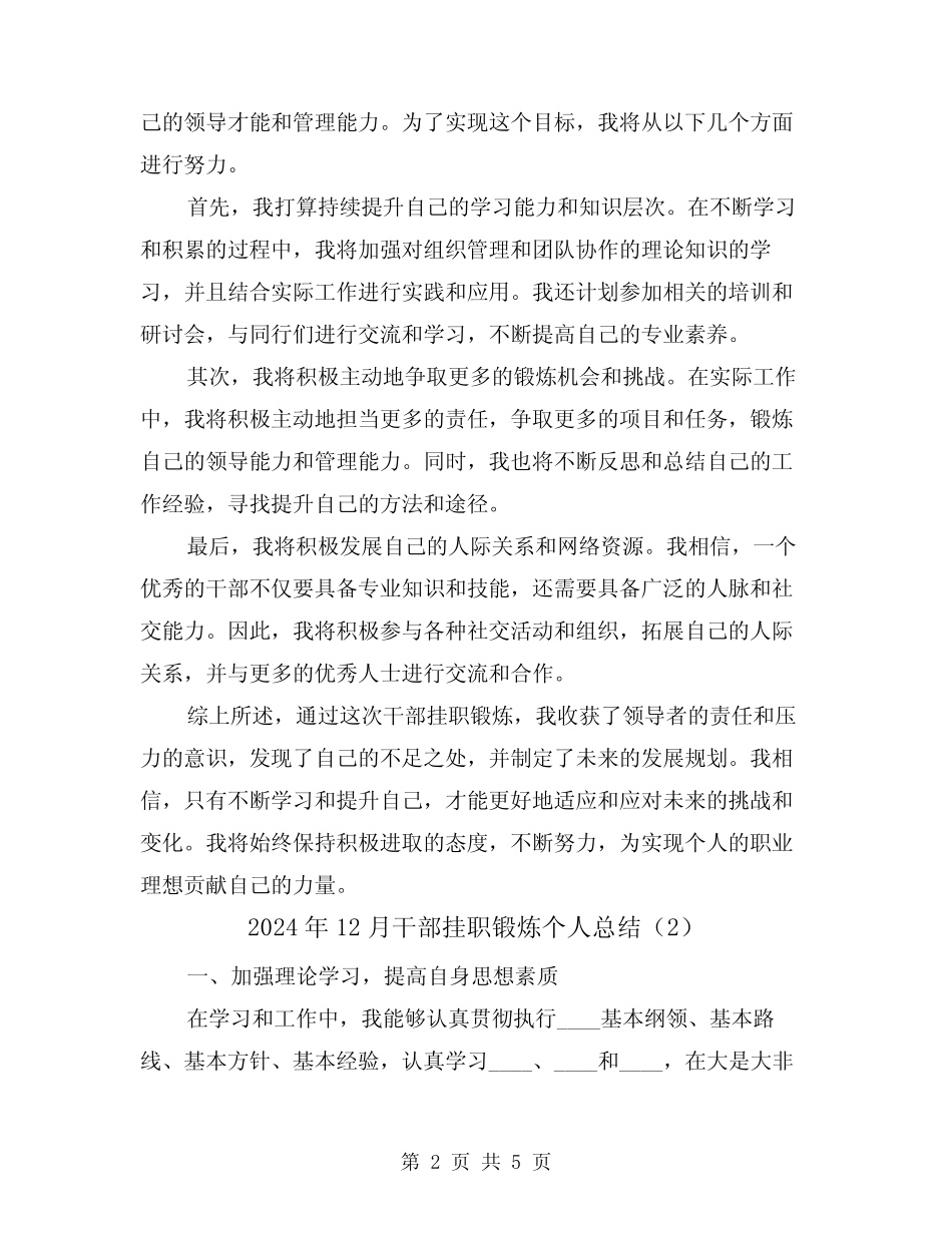 2024年12月干部挂职锻炼个人总结(2篇) _第2页