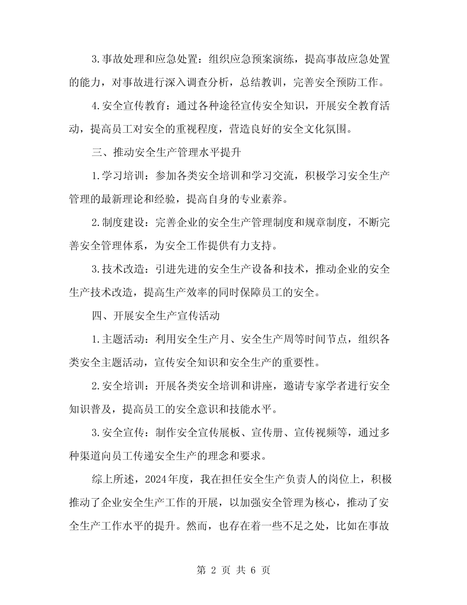 2024年安全生产负责人的工作总结(2篇)_第2页