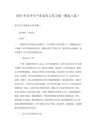 2023年安全生产表态发言发言稿(精选5篇)