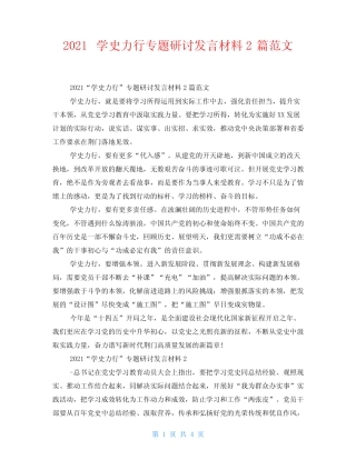 2021学史力行专题研讨发言材料2篇范文 