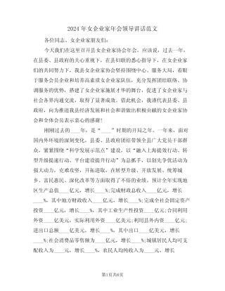 2024年女企业家年会领导讲话范文(二) 