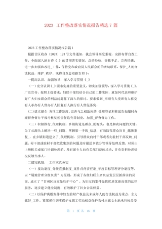 2023工作整改落实情况报告精选7篇 