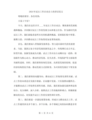 2024年试点工作启动会上的讲话范文(3) 