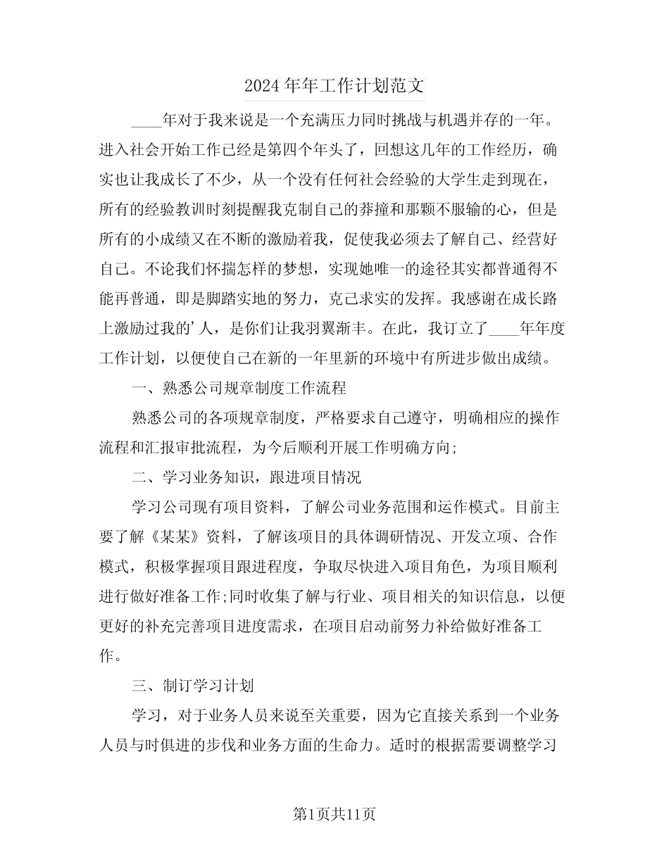 2024年年工作计划范文(四) _第1页