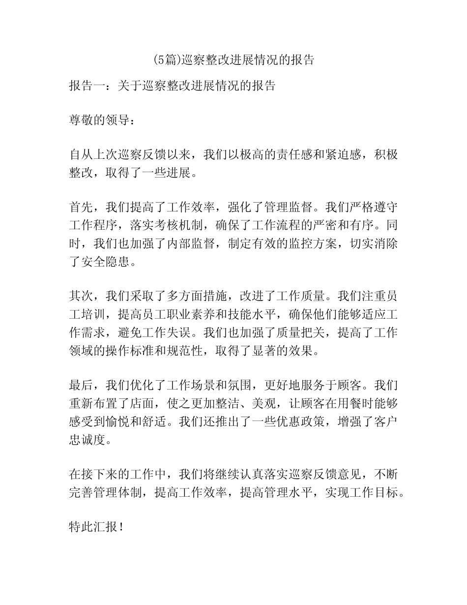 (5篇)巡察整改进展情况的报告 _第1页