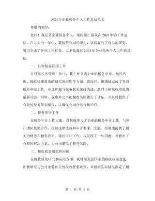 2024年企业税务个人工作总结范文(2)