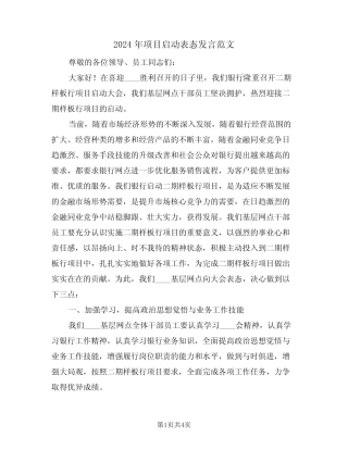 2024年项目启动表态发言范文(二篇) 