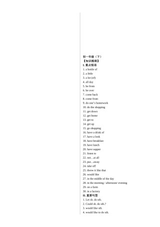2009年中考英语全程知识点总结及练习-初一年级(下)