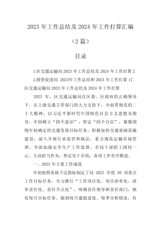 2023年工作总结及2024年工作打算汇编(2篇)