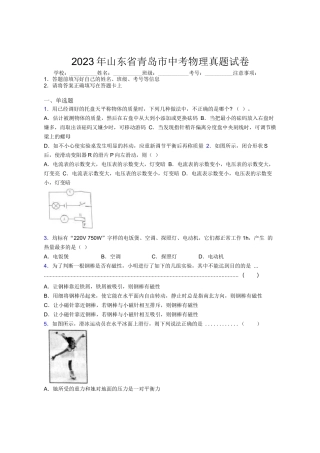 2023年山东省青岛市中考物理真题试卷及解析