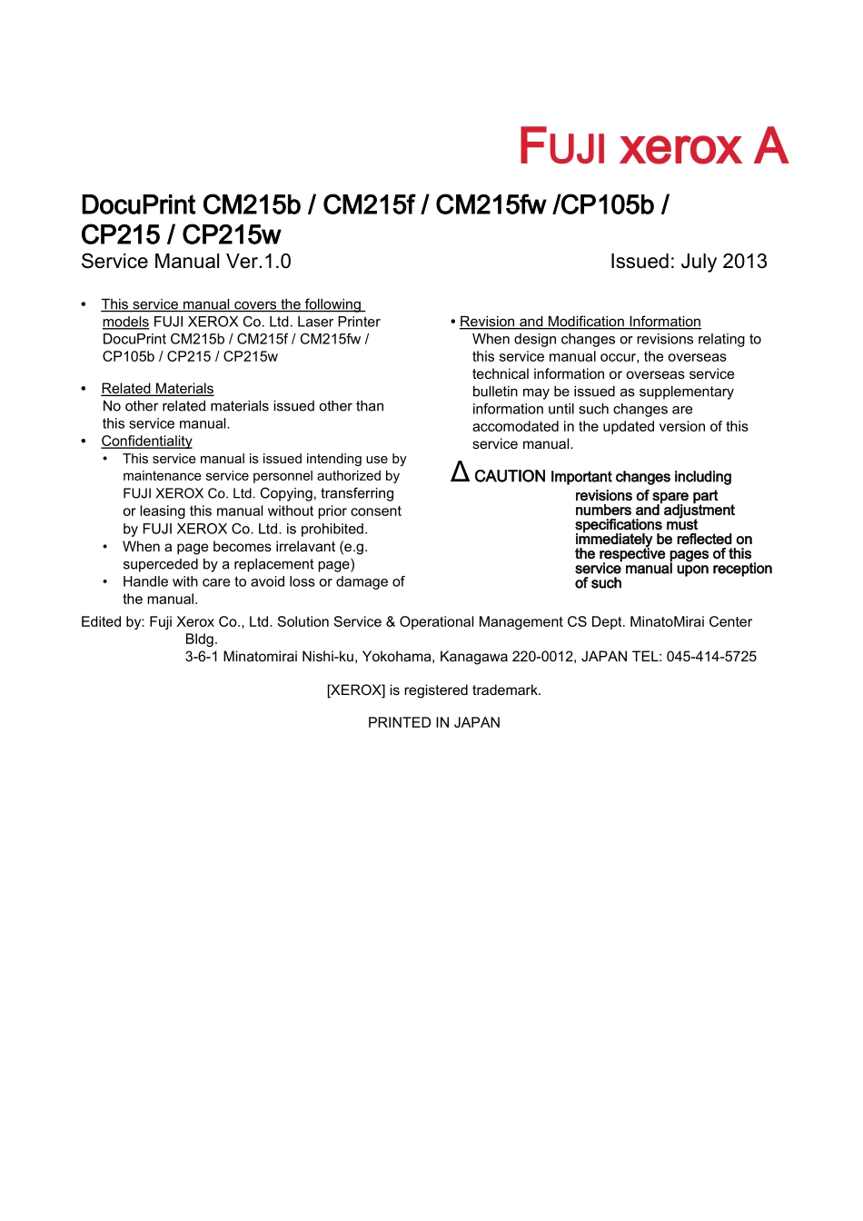 DocuPrint CM215b  CM215f  CM215fwService Manual Ver.1.0原版完整文件_第2页