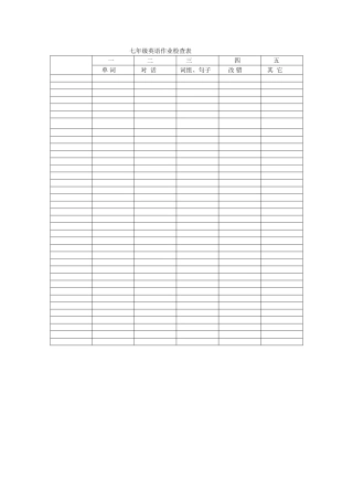 七年级英语作业检查表