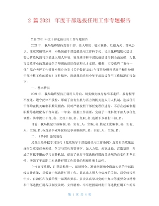 2篇2021年度干部选拔任用工作专题报告 