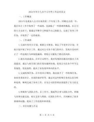 2024年审计人员个人年终工作总结范文(2)
