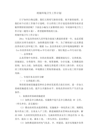 2021年村级环境卫生工作计划(真题6篇) 