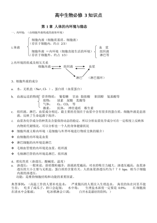 高中生物必修3知识点清单