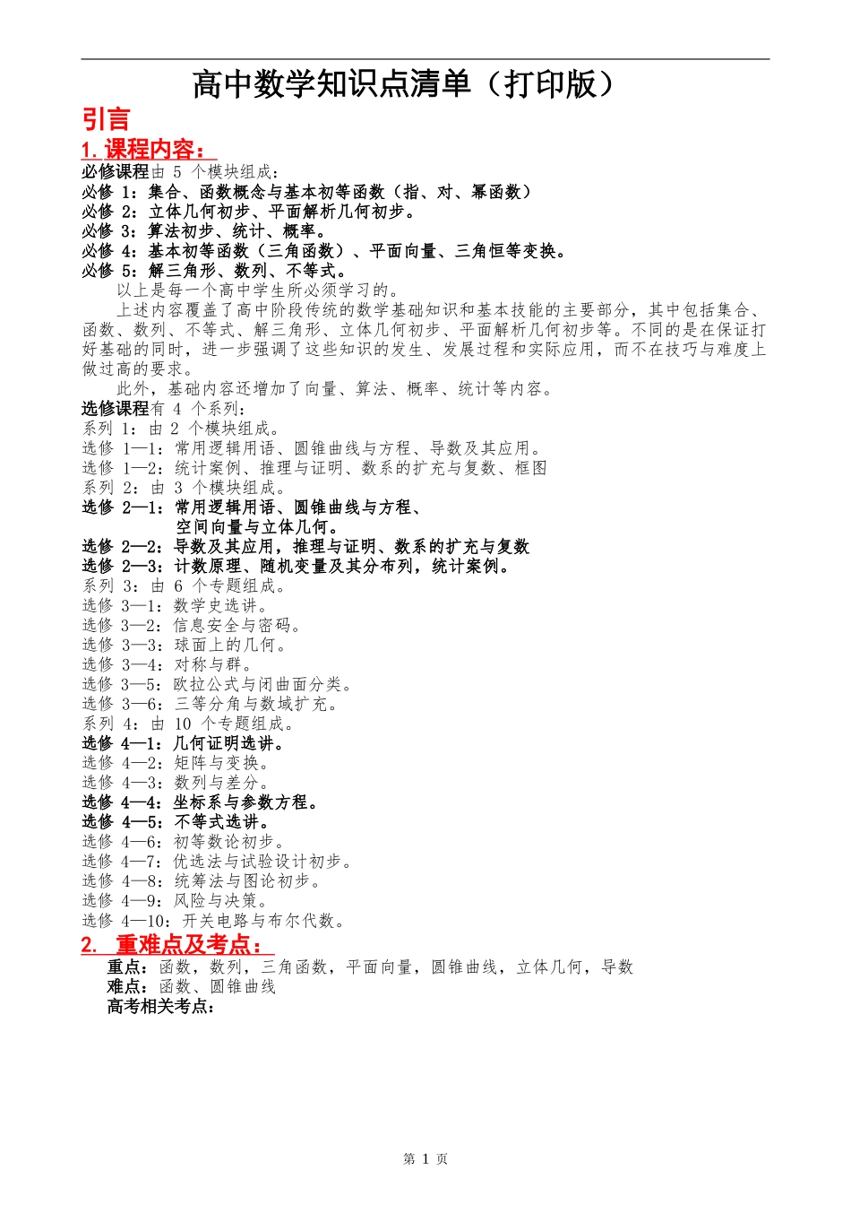 高中数学知识点清单（全）_第1页