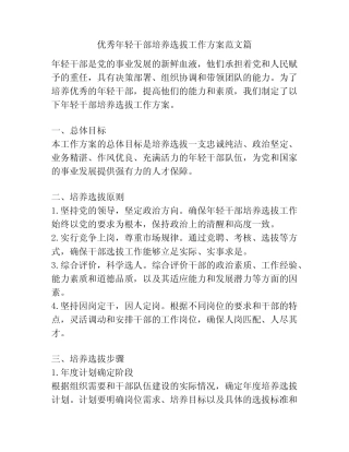 优秀年轻干部培养选拔工作方案范文篇