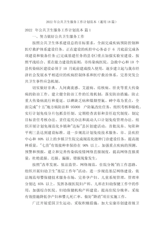 2022年公共卫生服务工作计划范本(真题18篇)