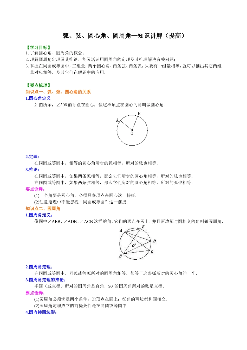 弧、弦、圆心角、圆周角—知识讲解(提高)_第1页