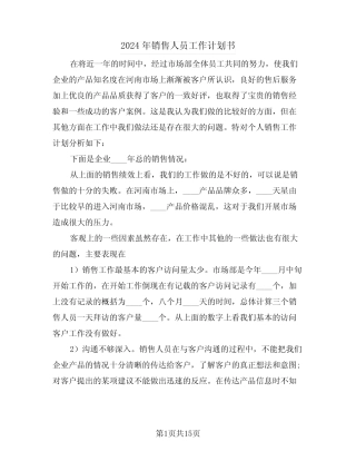 2024年销售人员工作计划书(二篇) 