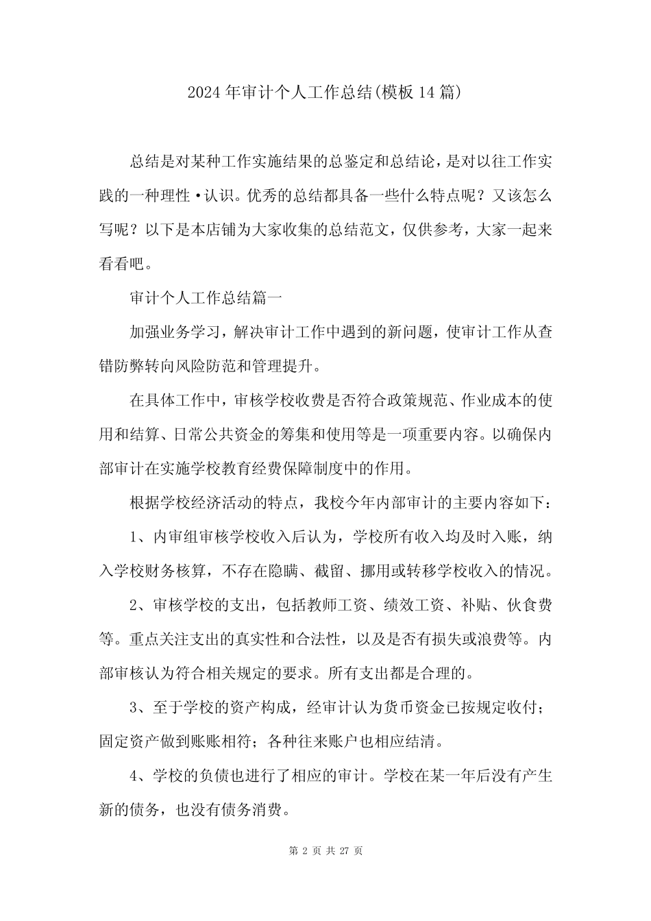 2024年审计个人工作总结(模板14) _第2页