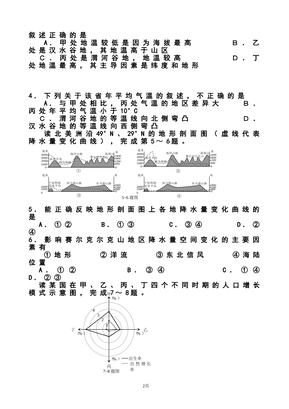 2014届浙江省高三高考模拟冲刺卷(提优卷)(四)地理试题及答案_第2页