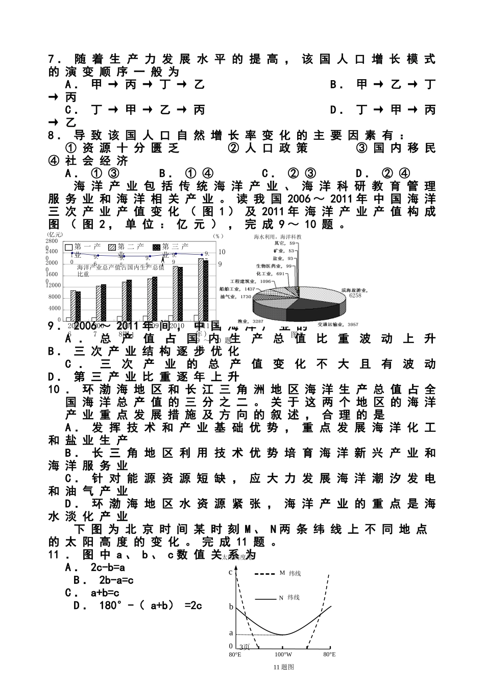 2014届浙江省高三高考模拟冲刺卷(提优卷)(四)地理试题及答案_第3页
