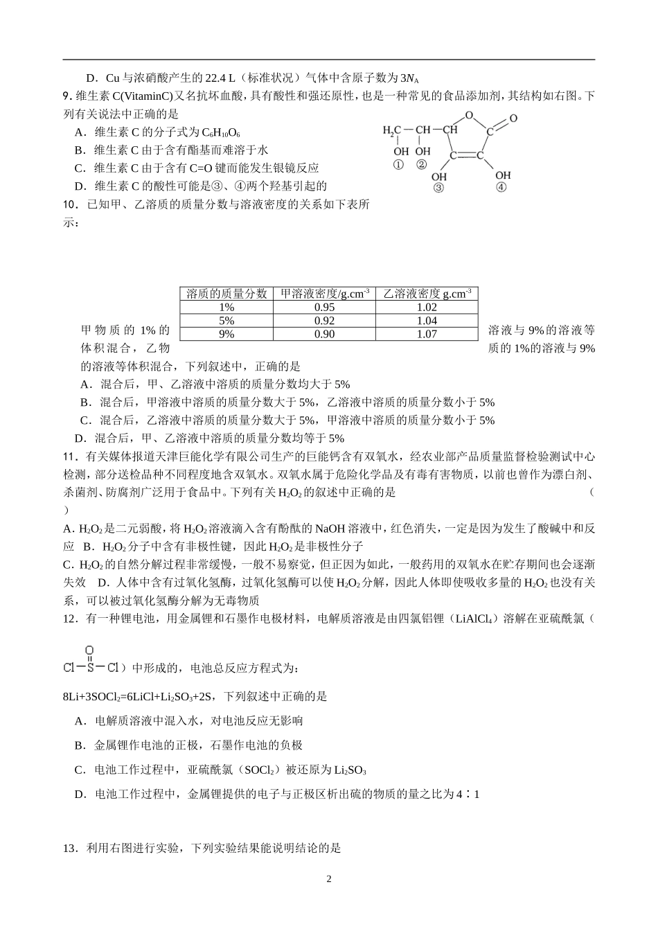 高考化学考前指导卷10_第2页