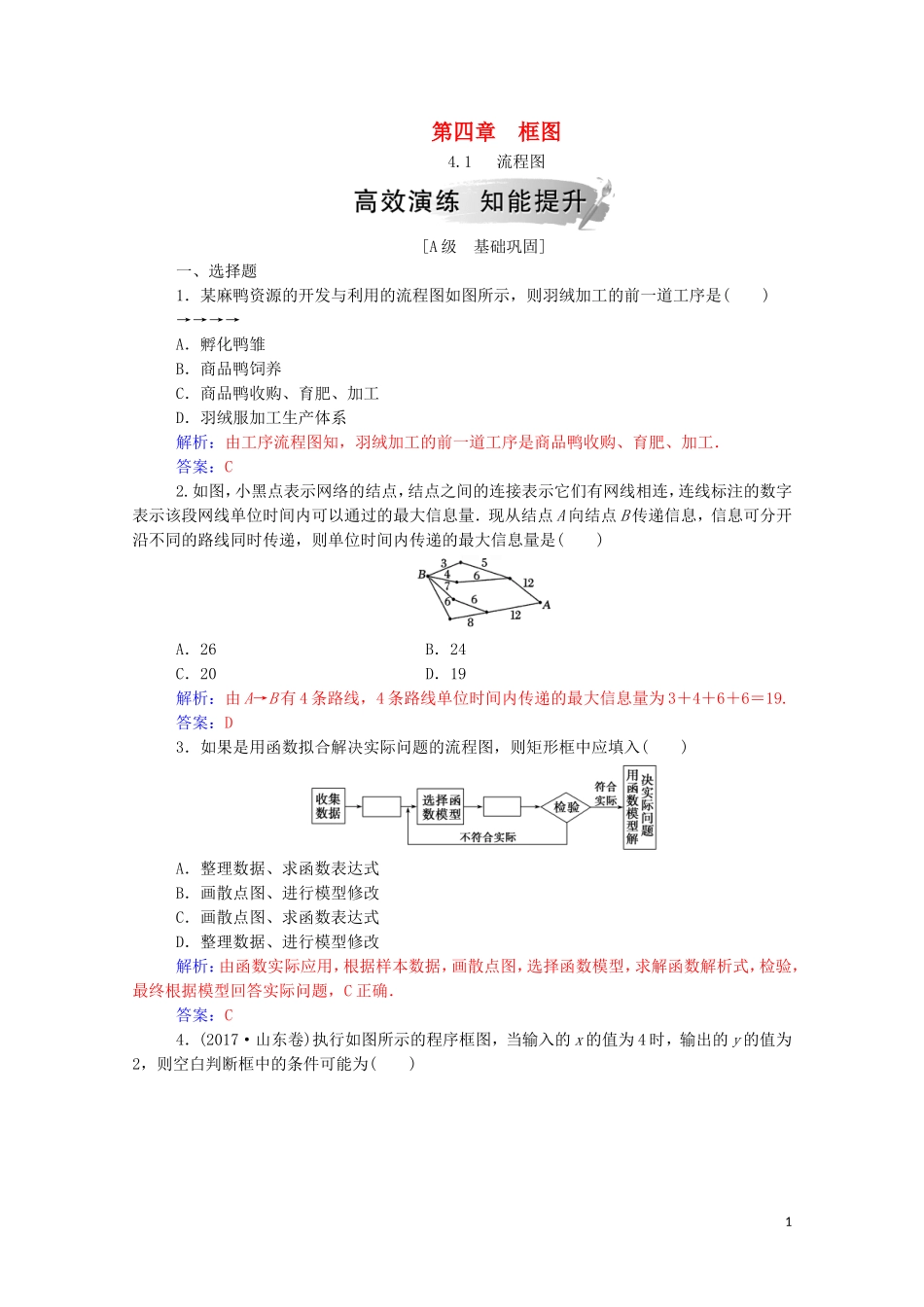 高中数学 第四章 框图 4.1 流程图演练（含解析）新人教A版选修1-2-新人教A版高二选修1-2数学试题_第1页