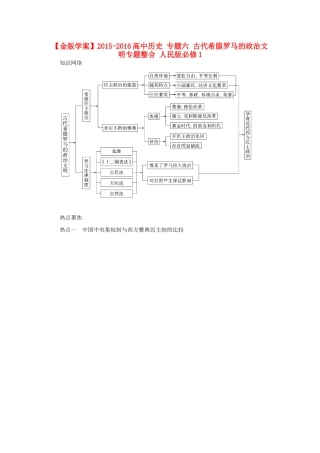 高中历史 专题六 古代希腊罗马的政治文明专题整合 人民版必修1-人民版高一必修1历史试题