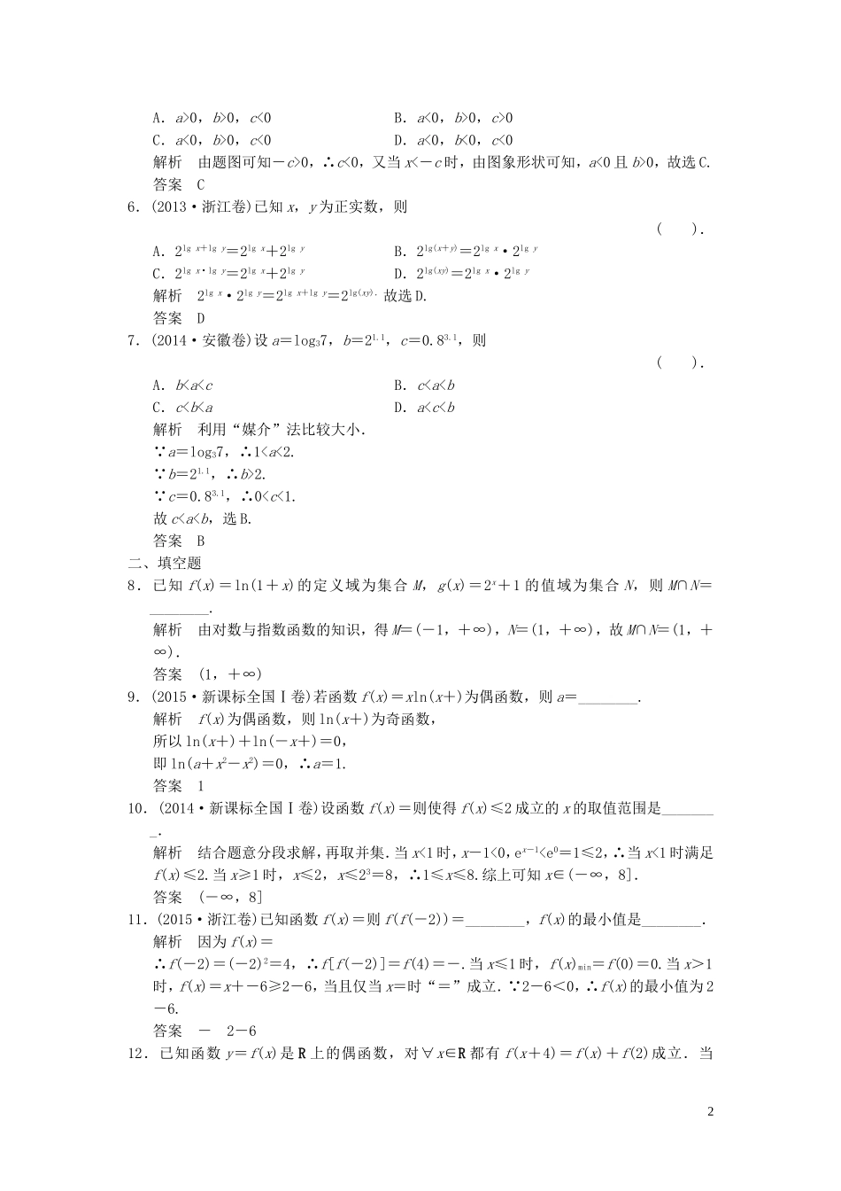（浙江专用）高考数学二轮复习 专题1.1 函数、基本初等函数的图象与性质精练 理-人教版高三全册数学试题_第2页