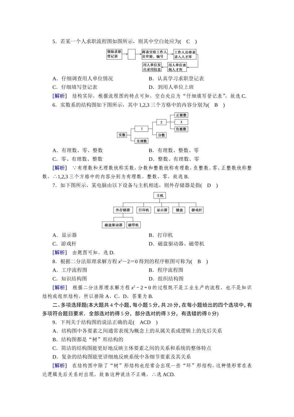 高中数学 第四章 框图学业质量标准检测作业（含解析）新人教A版选修1-2-新人教A版高二选修1-2数学试题_第2页