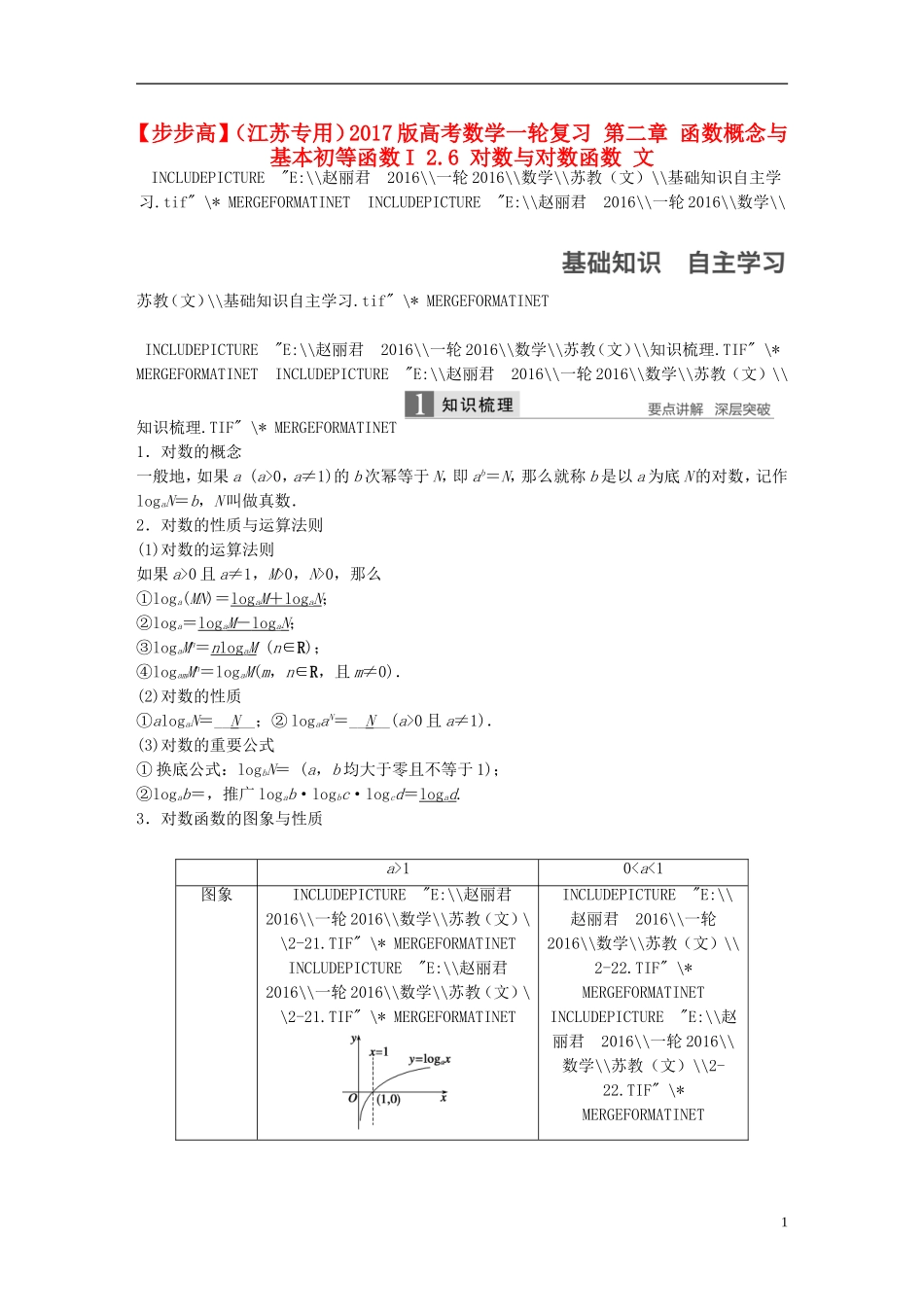 （江苏专用）高考数学一轮复习 第二章 函数概念与基本初等函数I 2.6 对数与对数函数 文-人教版高三全册数学试题_第1页