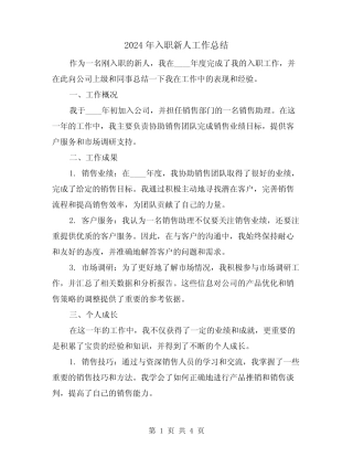 2024年入职新人工作总结(2篇) 