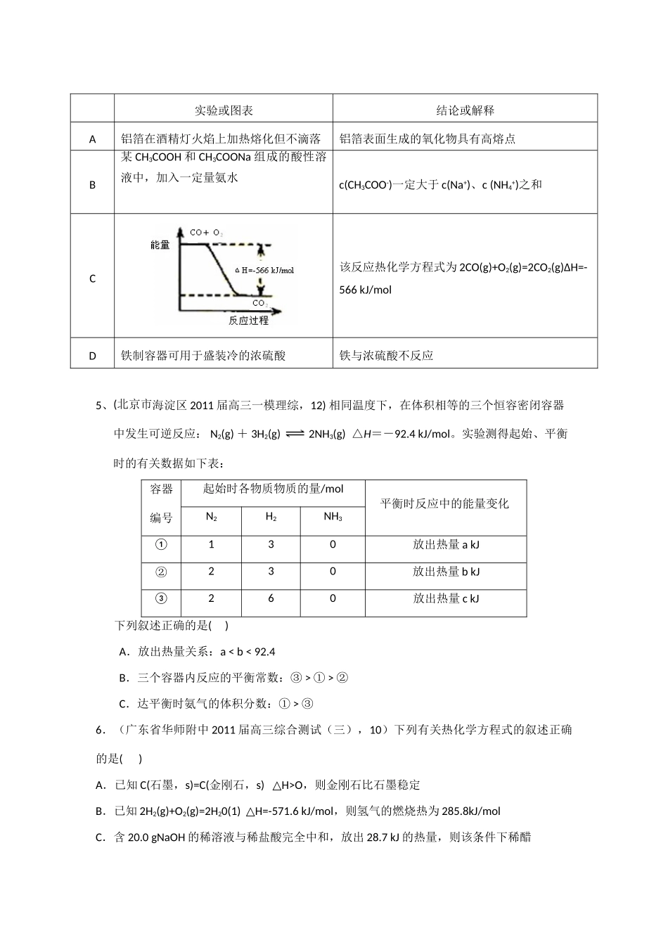 浙江省温州市龙湾中学高三化学 选择题专题训练14 化学 反应与能量变化_第2页