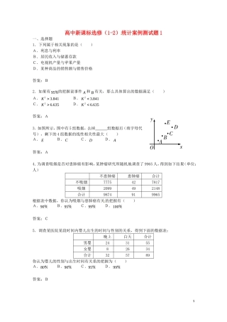 高中数学 第一章《统计案例》测试（1）（新人教A版选修1-2）