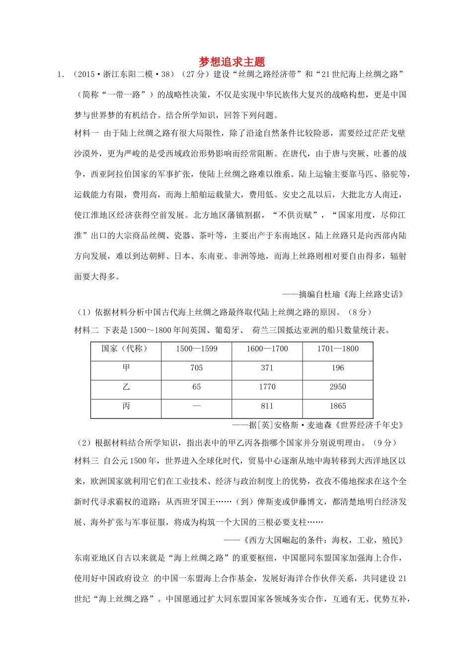 全国各地高考历史一轮复习名题分解 梦想追求主题-人教版高三全册历史试题_第1页